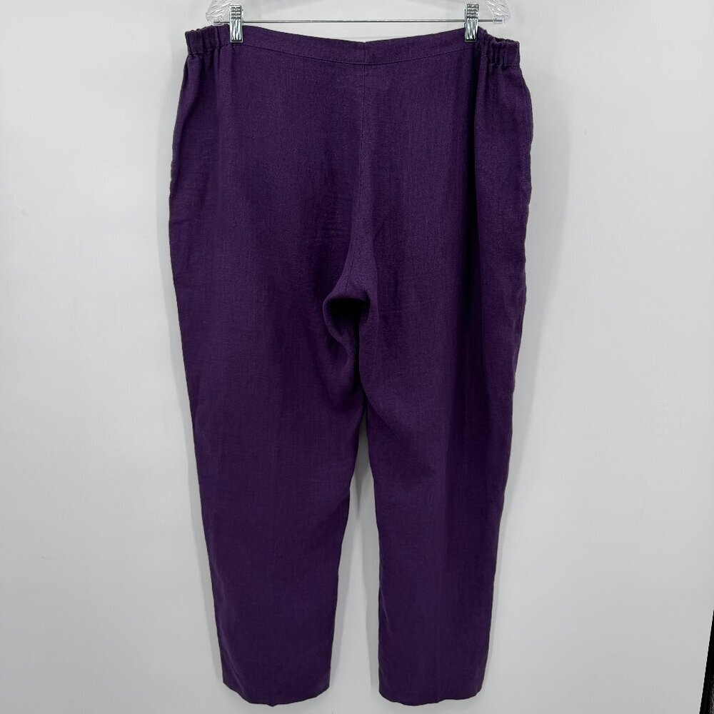 FLAX 100% Linen 2 Piece Set Purple Lagenlook Top & Pants Women's L - Picture 4 of 16